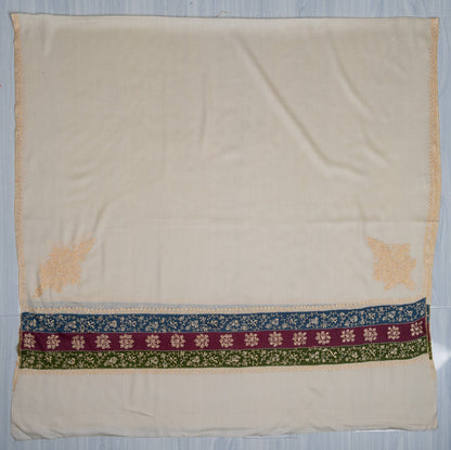 2.5 Yards Sozni Hand Embroidered Shawl in Ivory Heritage Accent