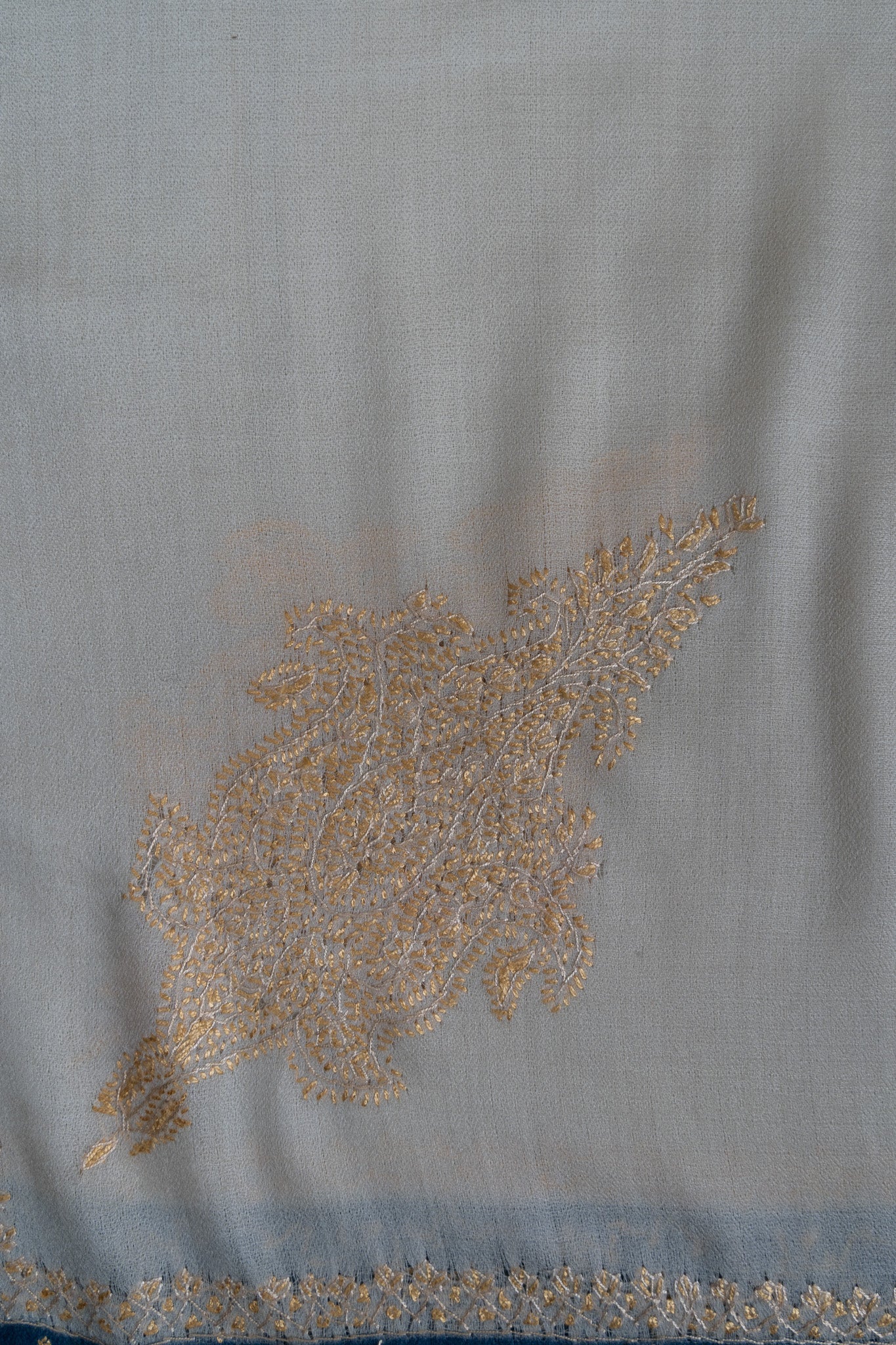 2.5 Yards Sozni Hand Embroidered Shawl in Ivory Heritage Accent