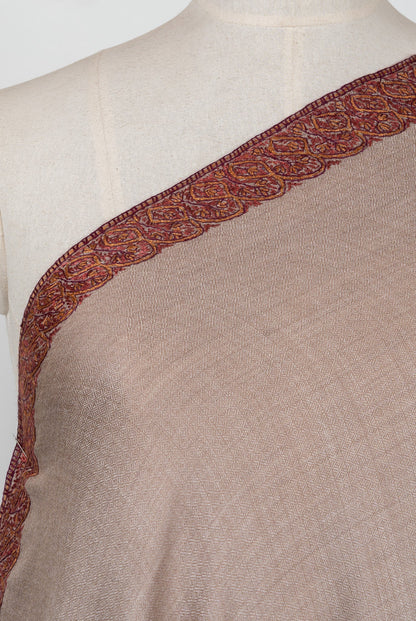2.5 Yards Sozni Hand Embroidered Shawl in Warm Mocha Beige