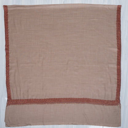 2.5 Yards Sozni Hand Embroidered Shawl in Warm Mocha Beige
