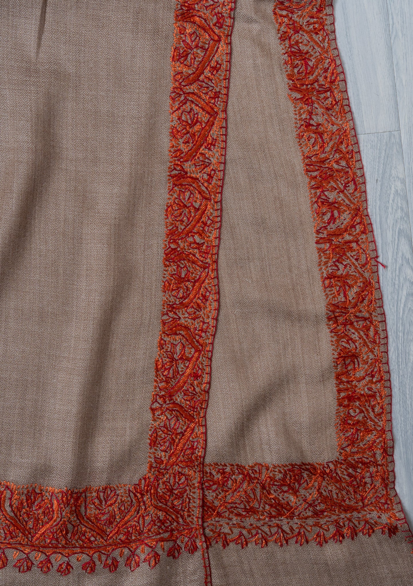 2.5 Yards Sozni Hand Embroidered Shawl in Soft Mink Beige