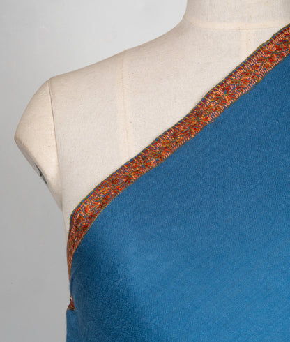 2.5 Yards Sozni Hand Embroidered Shawl in Ocean Teal Heritage Border
