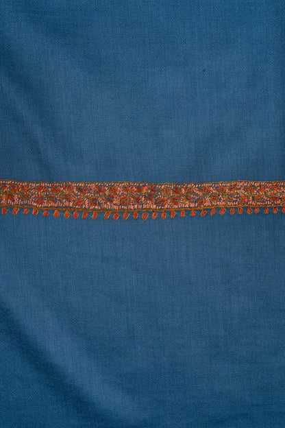 2.5 Yards Sozni Hand Embroidered Shawl in Ocean Teal Heritage Border