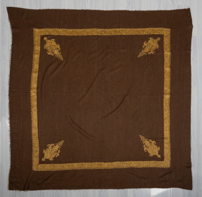 Antique Umber Rumal — Sozni Hand Embroidered