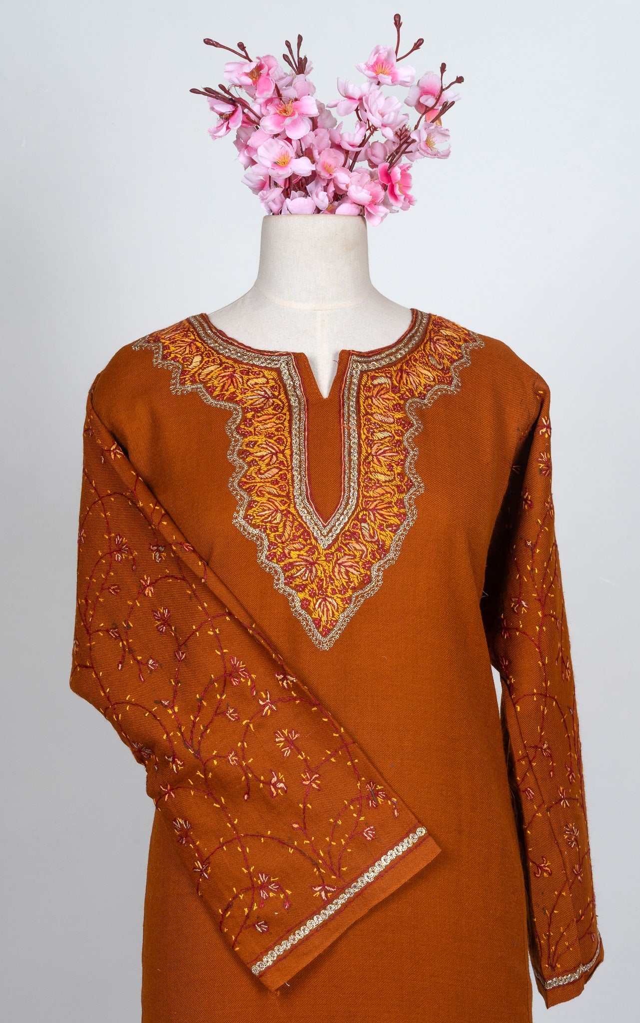 Burnt Ember Sozni Hand Embroidered Pheran