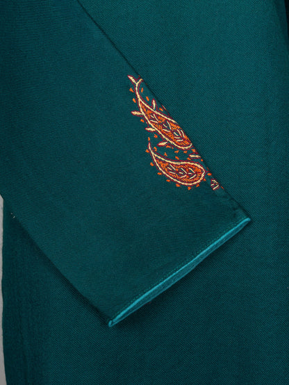 Deep Teal Crest Sozni Hand Embroidered Pheran