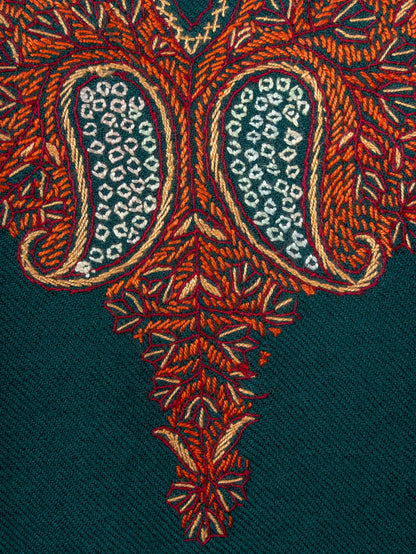 Deep Teal Crest Sozni Hand Embroidered Pheran