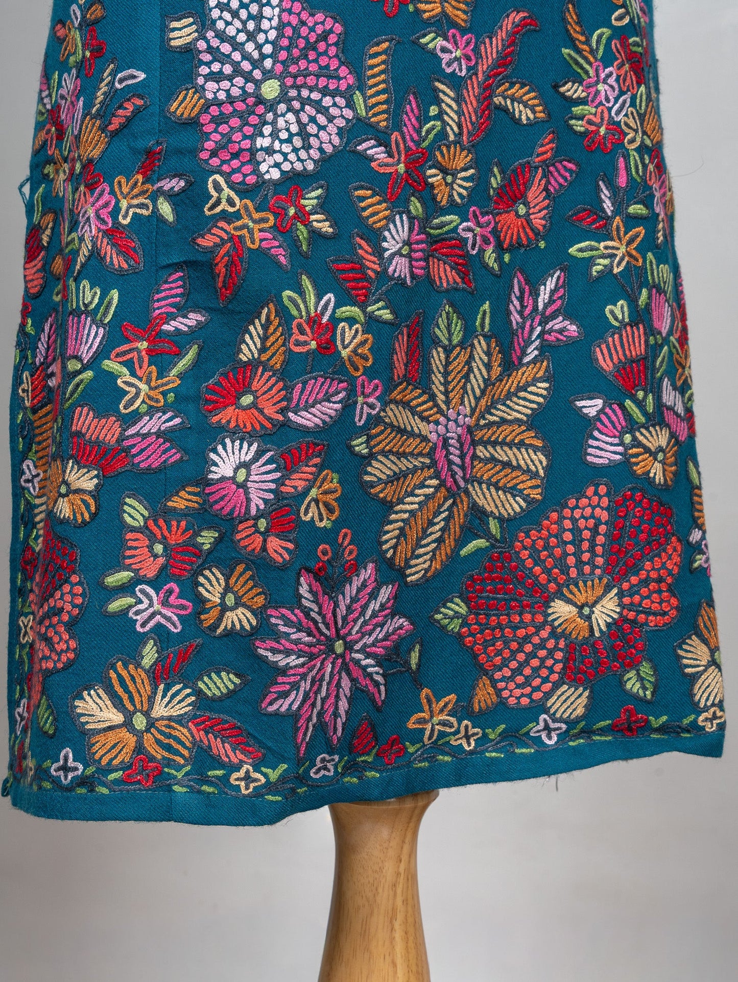 Teal Garden Sozni Hand Embroidered Pheran