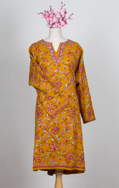 Marigold Bloom Sozni Hand Embroidered Pheran