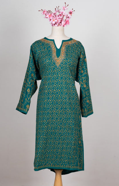 Jade Lattice Sozni Hand Embroidered Pheran