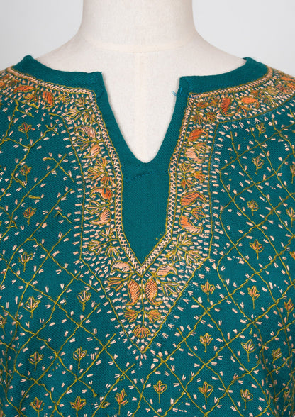 Jade Lattice Sozni Hand Embroidered Pheran