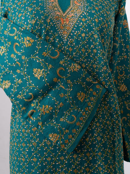 Jade Lattice Sozni Hand Embroidered Pheran