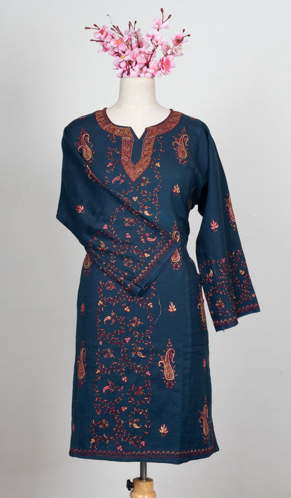 Midnight Scroll Sozni Hand Embroidered Pheran