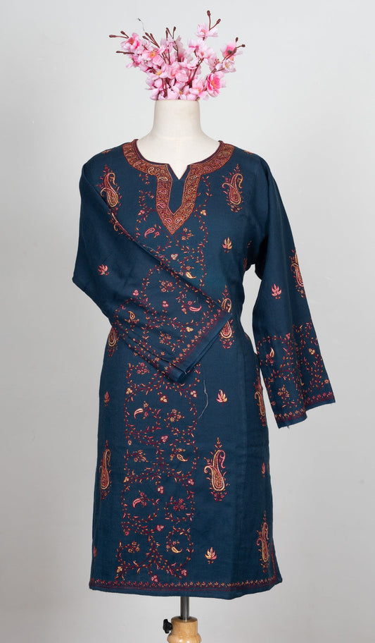 Midnight Scroll Sozni Hand Embroidered Pheran