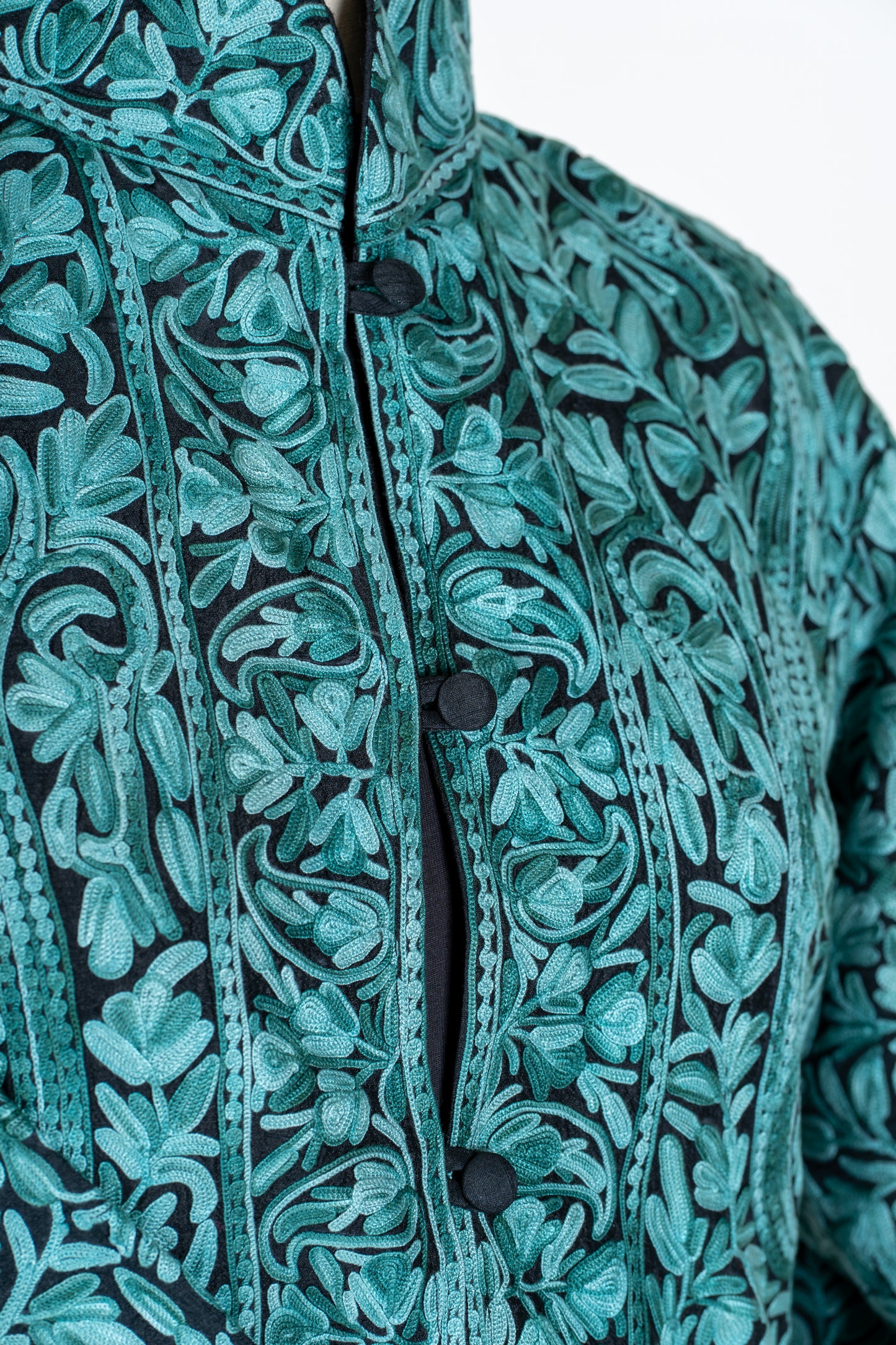 Sheherzaad Teal: Long Jacket with Aari Embroidery