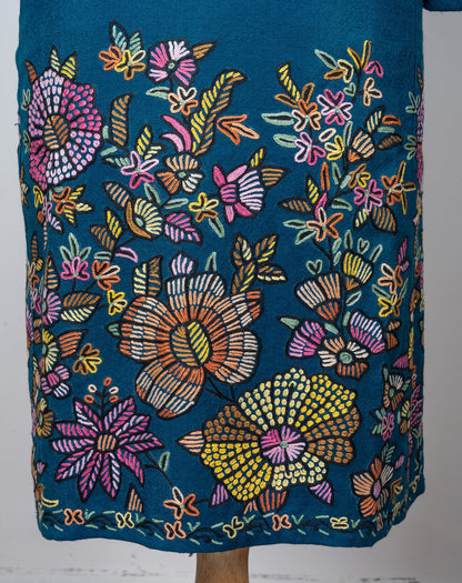 Floral Tapestry Sozni Hand Embroidered Fine Merino Wool Pheran
