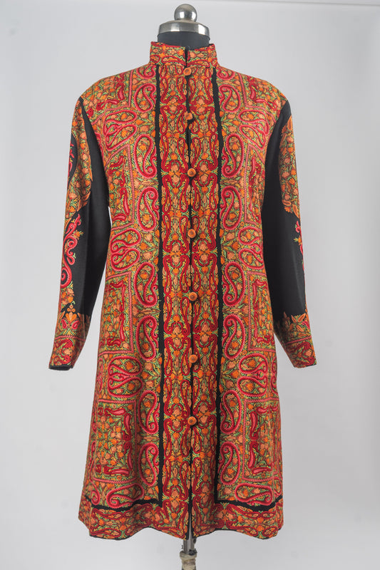 Radiant Kashmiri Charm: Merino Wool Jacket with Intricate Hand Aari Embroidery in Paisley