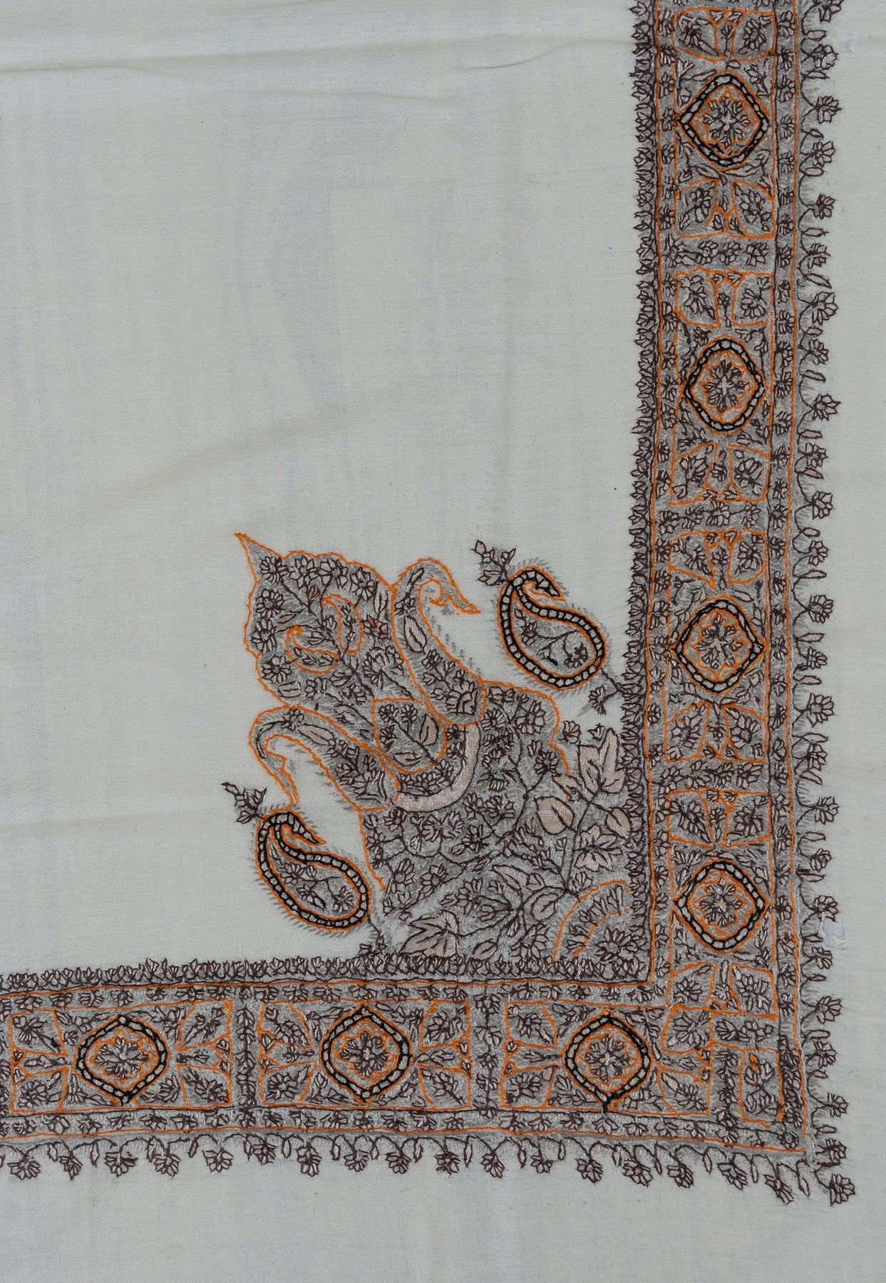 Ivory Lattice Rumal — 58" Sozni Hand Embroidered