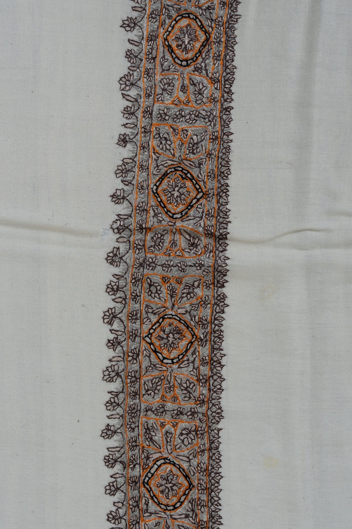 Ivory Lattice Rumal — 58" Sozni Hand Embroidered