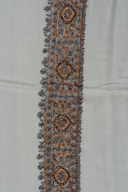 Ivory Lattice Rumal — 58" Sozni Hand Embroidered