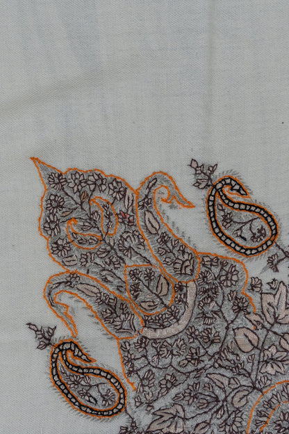 Ivory Lattice Rumal — 58" Sozni Hand Embroidered
