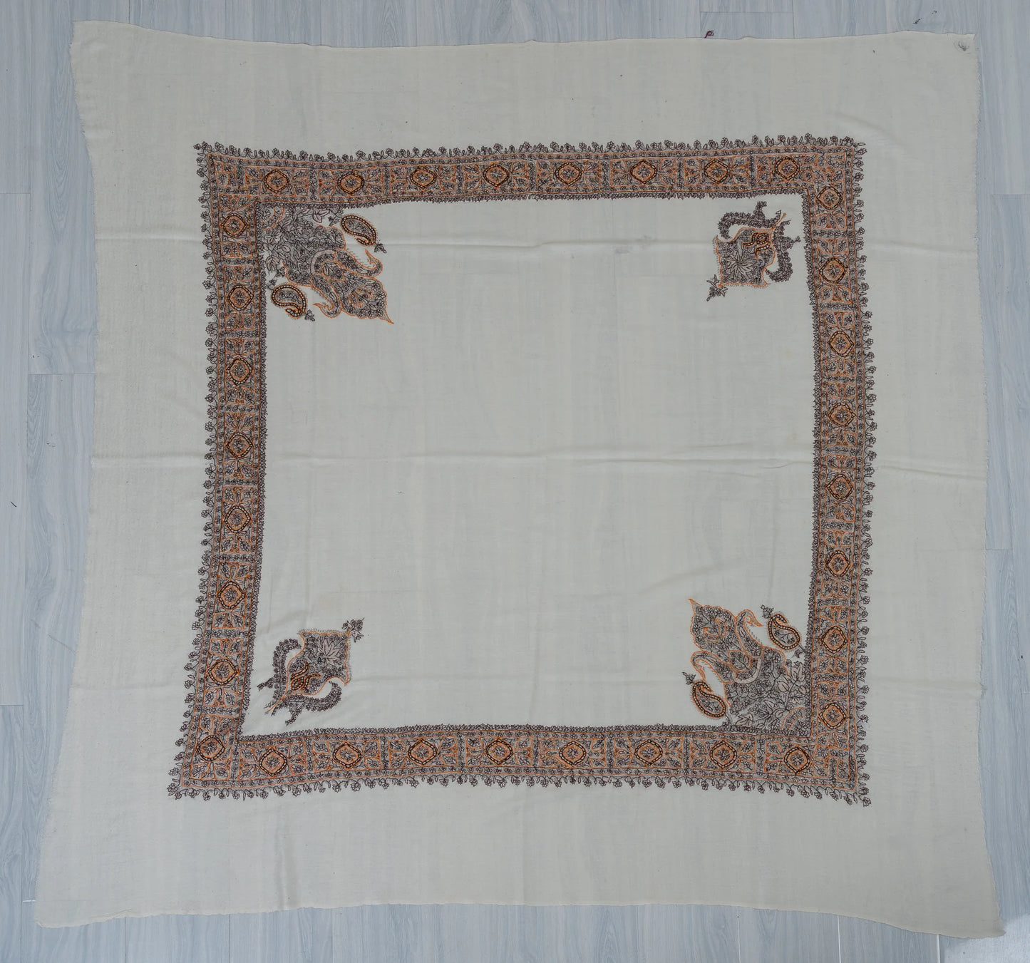 Ivory Lattice Rumal — 58" Sozni Hand Embroidered