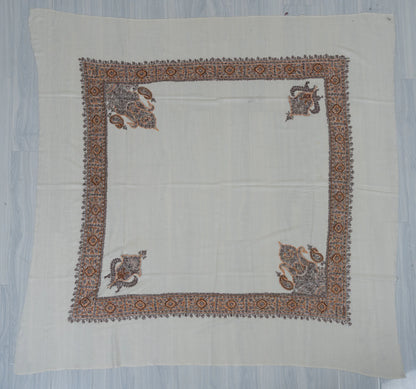 Ivory Lattice Rumal — 58" Sozni Hand Embroidered