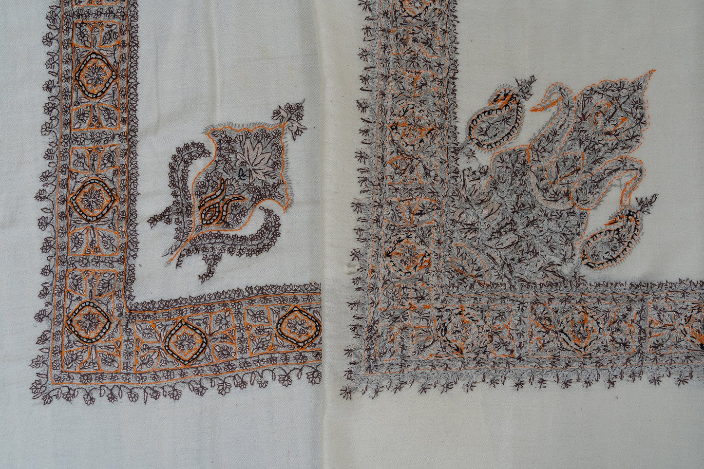 Ivory Lattice Rumal — 58" Sozni Hand Embroidered