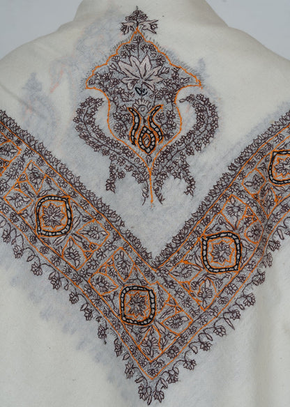 Ivory Lattice Rumal — 58" Sozni Hand Embroidered