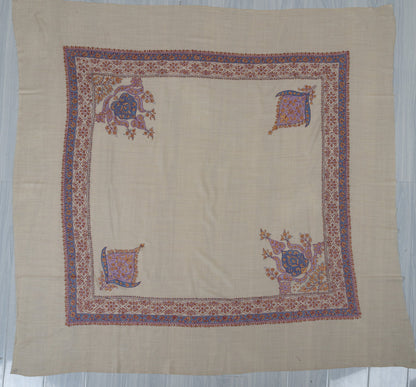 Pearl Azure Rumal — 58" Sozni Hand Embroidered