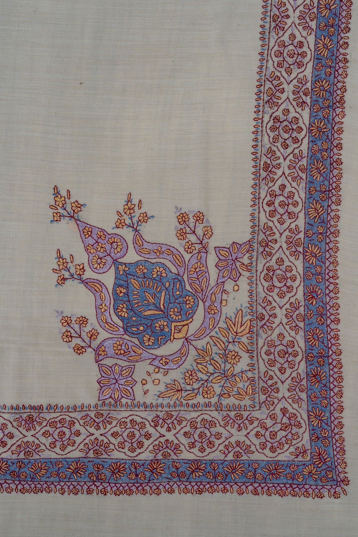 Pearl Azure Rumal — 58" Sozni Hand Embroidered