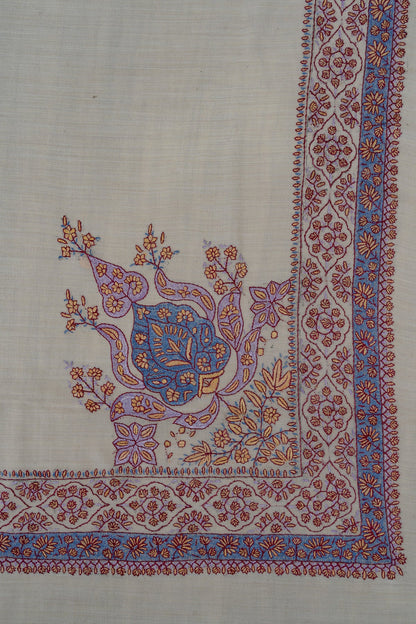 Pearl Azure Rumal — 58" Sozni Hand Embroidered