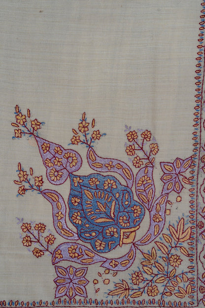 Pearl Azure Rumal — 58" Sozni Hand Embroidered