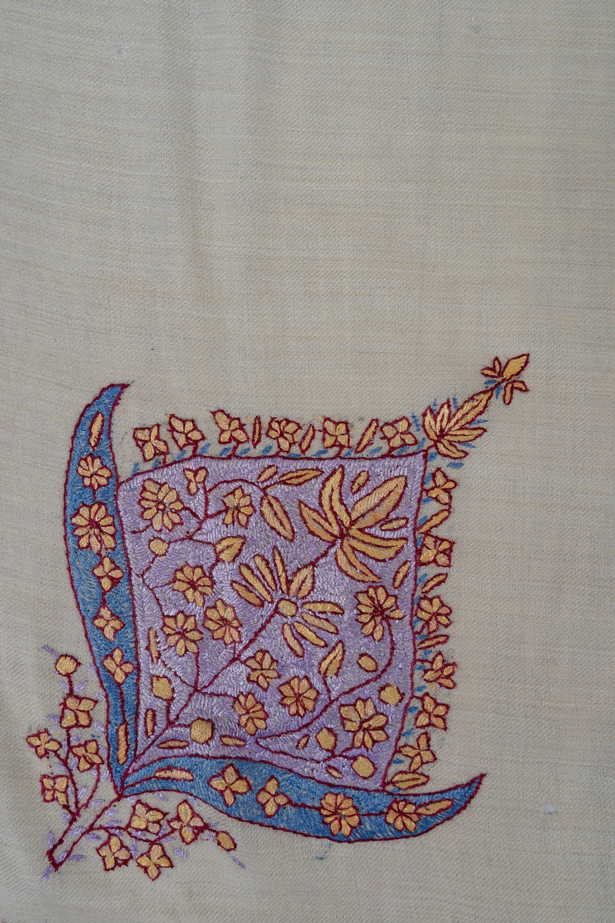 Pearl Azure Rumal — 58" Sozni Hand Embroidered