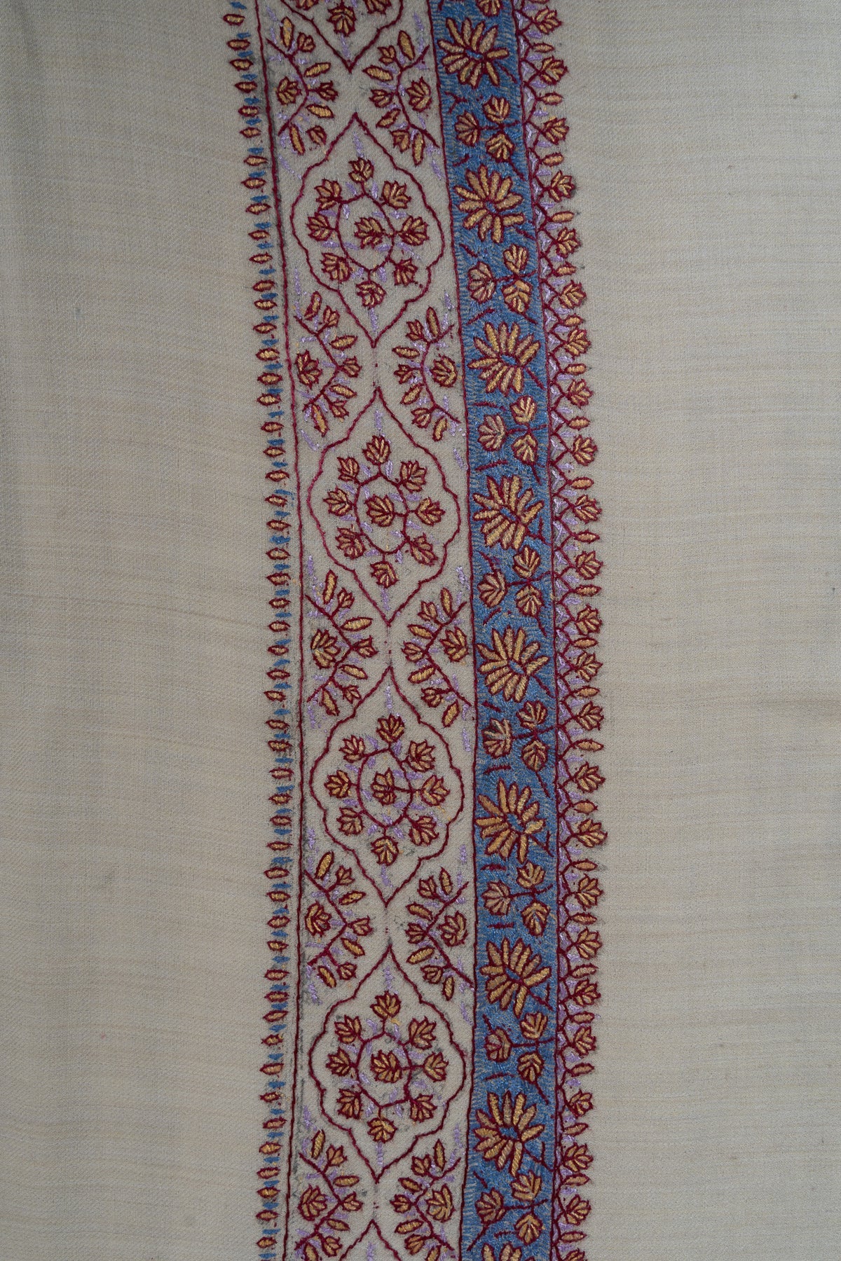 Pearl Azure Rumal — 58" Sozni Hand Embroidered