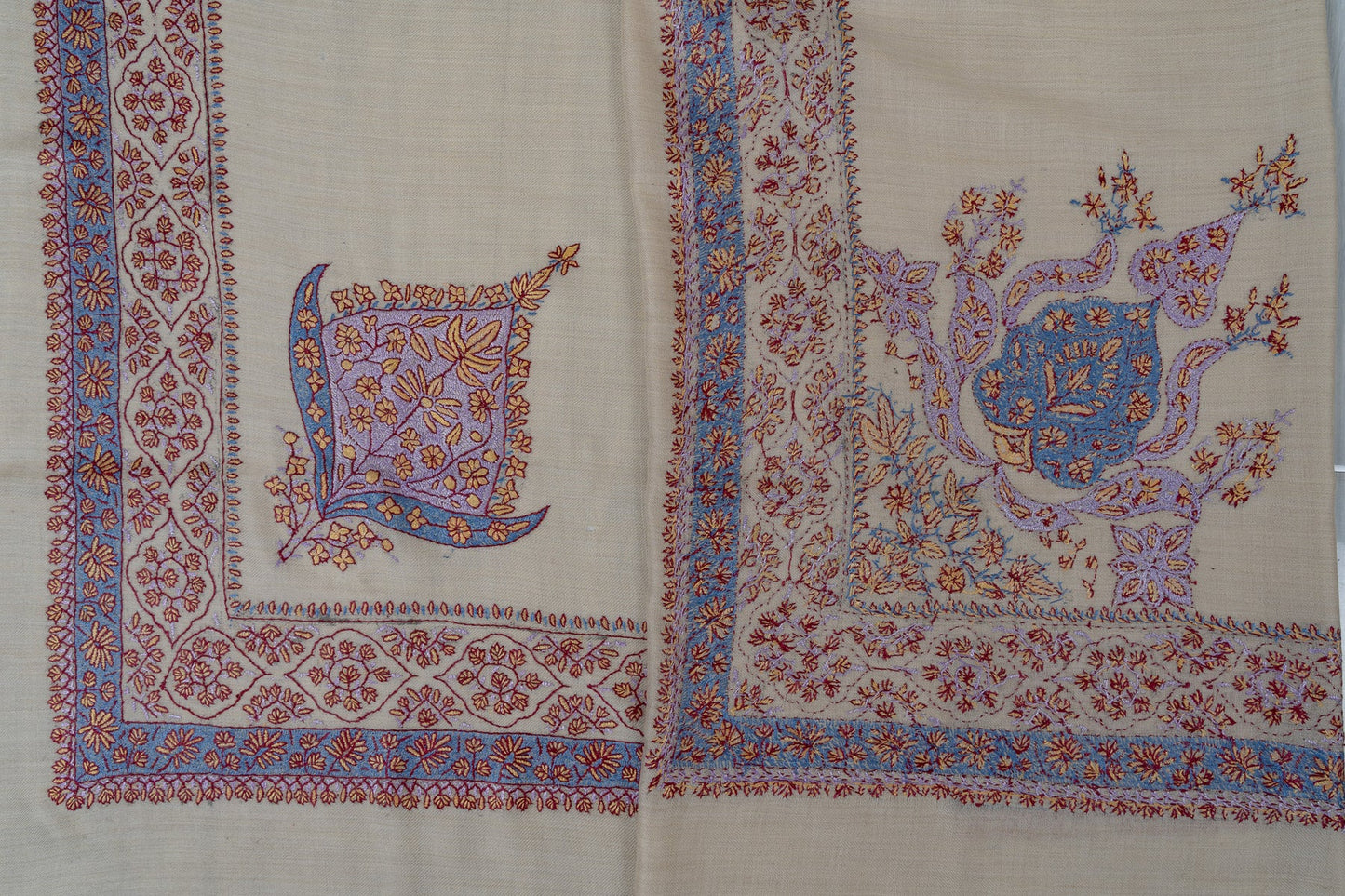 Pearl Azure Rumal — 58" Sozni Hand Embroidered