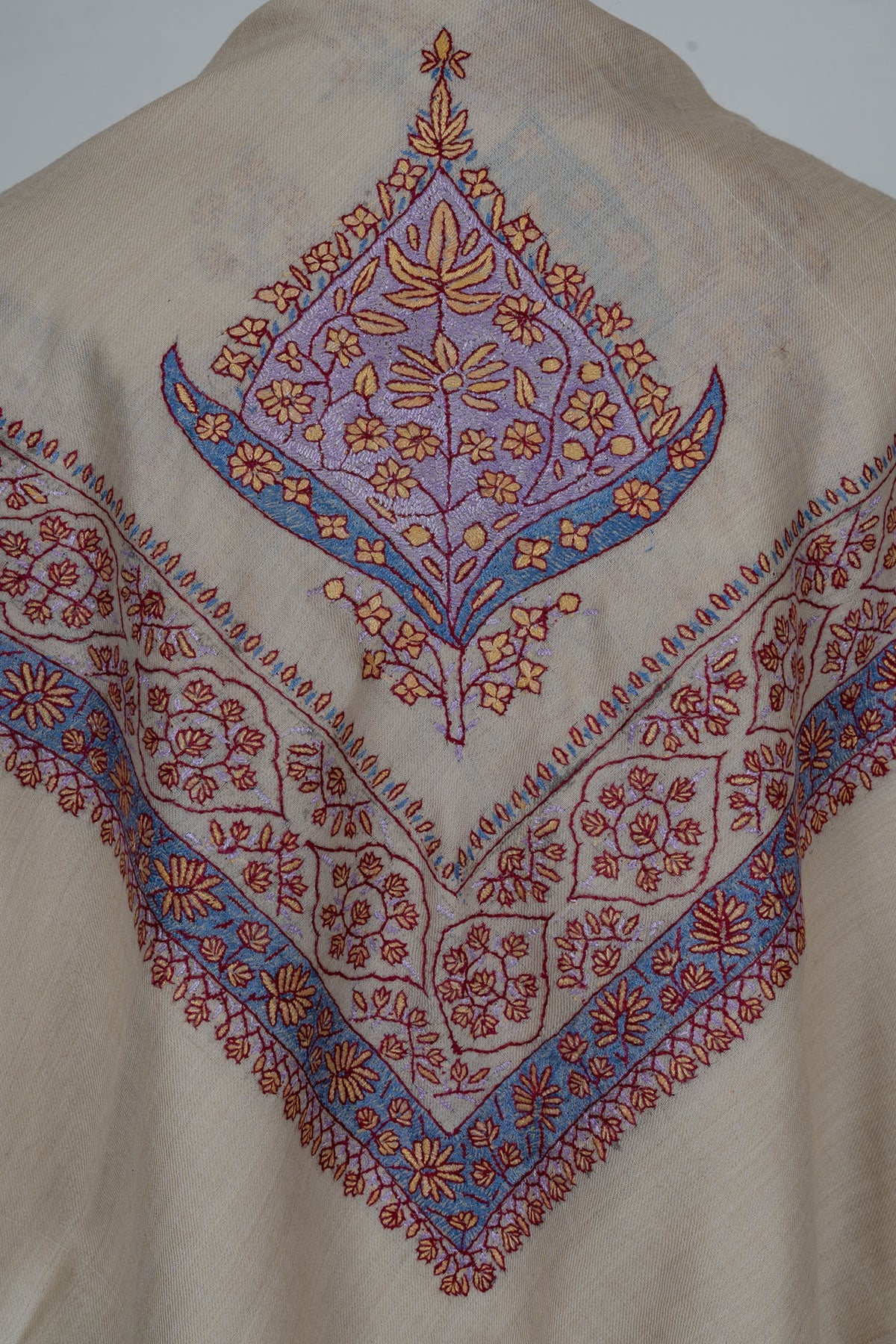 Pearl Azure Rumal — 58" Sozni Hand Embroidered