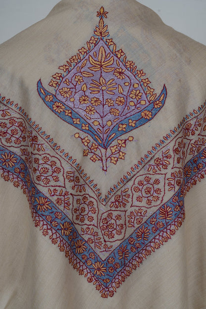 Pearl Azure Rumal — 58" Sozni Hand Embroidered