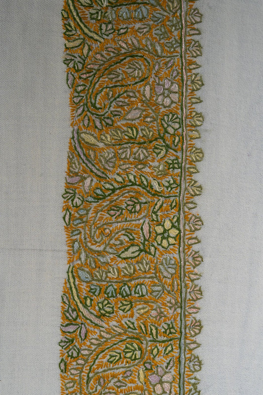 Saffron Paisley Rumal — 58" Sozni Hand Embroidered