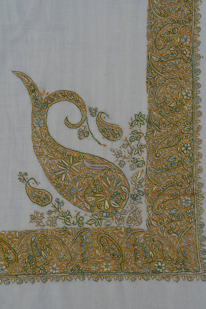 Saffron Paisley Rumal — 58" Sozni Hand Embroidered