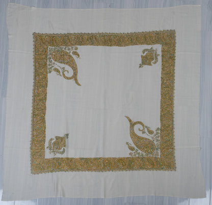 Saffron Paisley Rumal — 58" Sozni Hand Embroidered