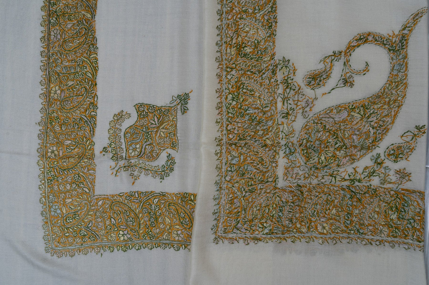 Saffron Paisley Rumal — 58" Sozni Hand Embroidered