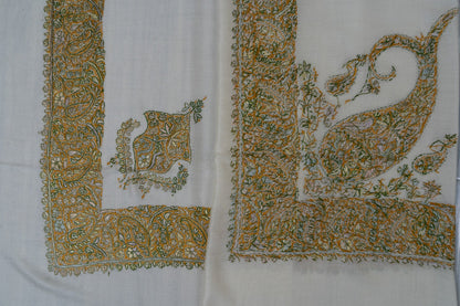 Saffron Paisley Rumal — 58" Sozni Hand Embroidered