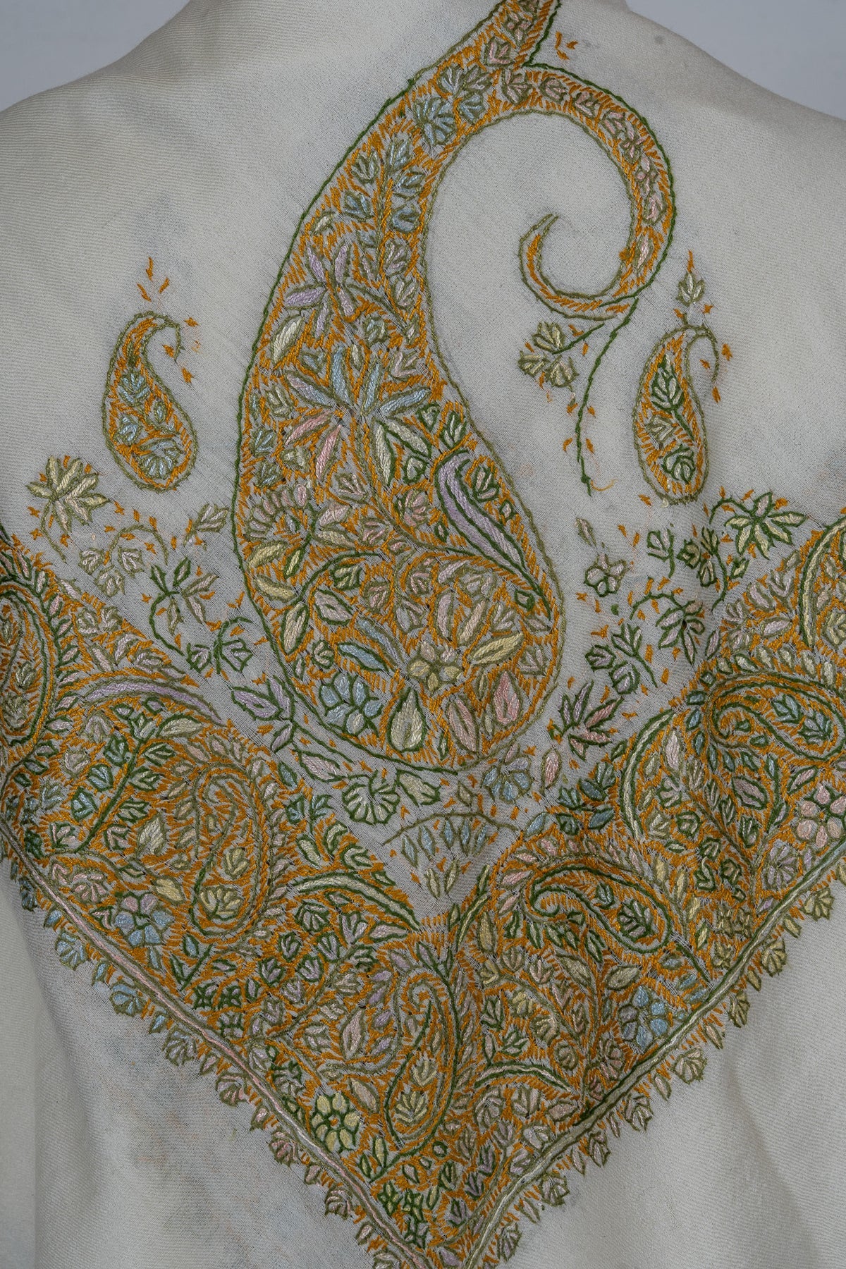 Saffron Paisley Rumal — 58" Sozni Hand Embroidered