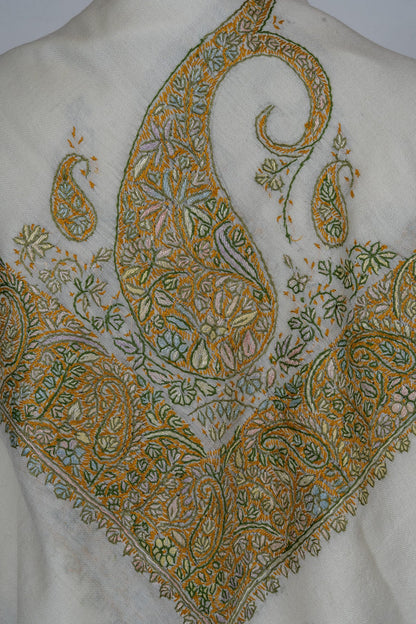 Saffron Paisley Rumal — 58" Sozni Hand Embroidered