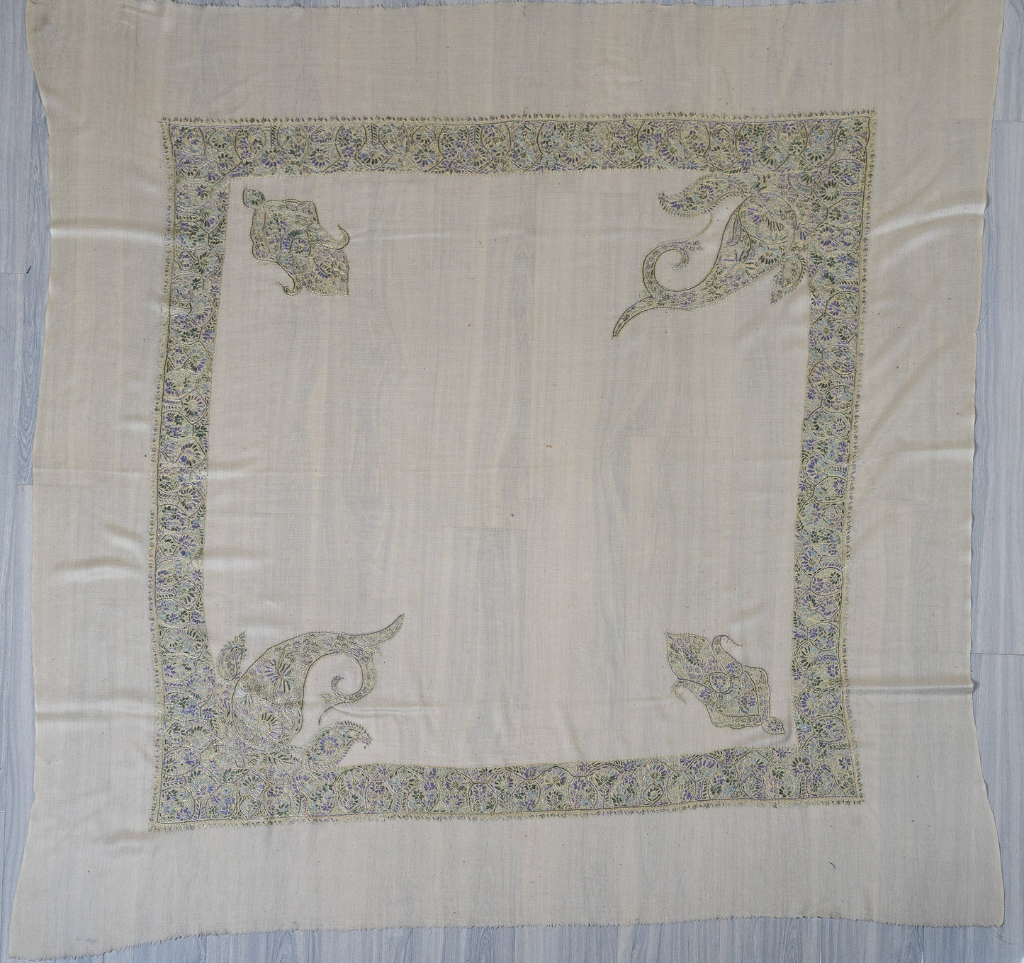 Glacier Bloom Rumal — 58" Sozni Hand Embroidered