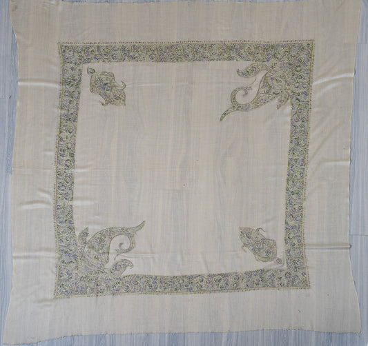 Glacier Bloom Rumal — 58" Sozni Hand Embroidered