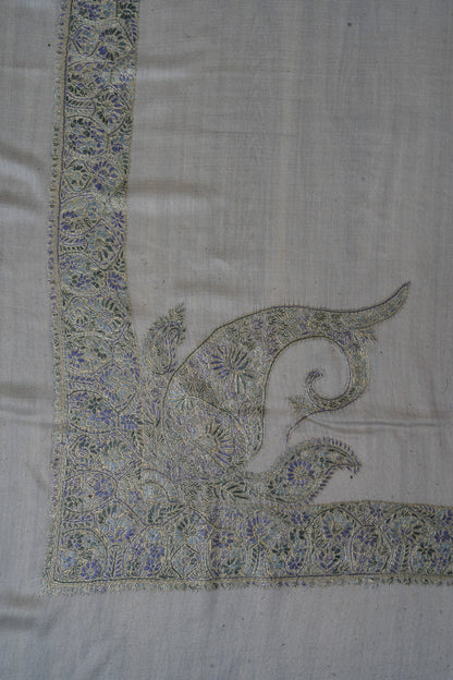 Glacier Bloom Rumal — 58" Sozni Hand Embroidered