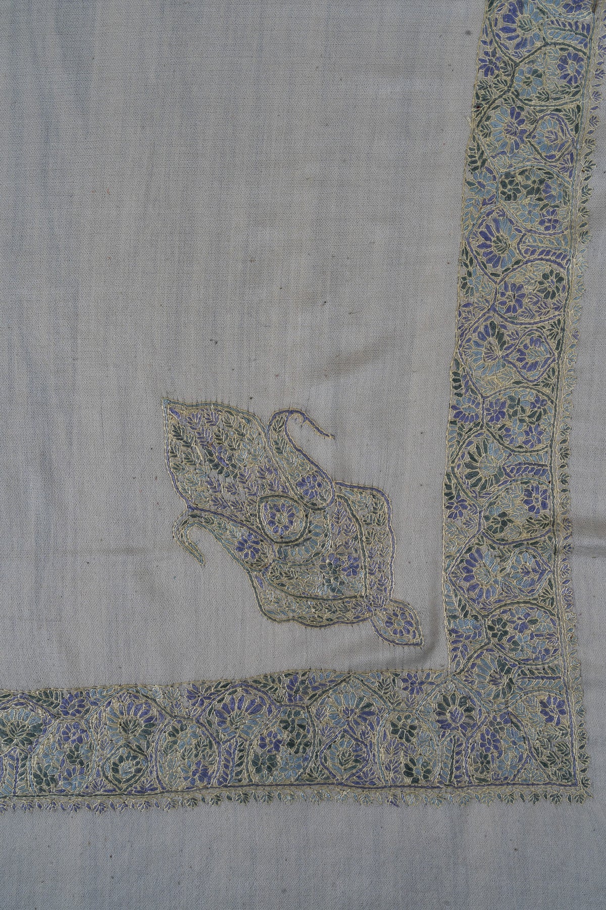 Glacier Bloom Rumal — 58" Sozni Hand Embroidered