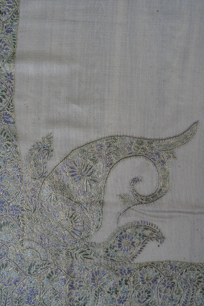 Glacier Bloom Rumal — 58" Sozni Hand Embroidered